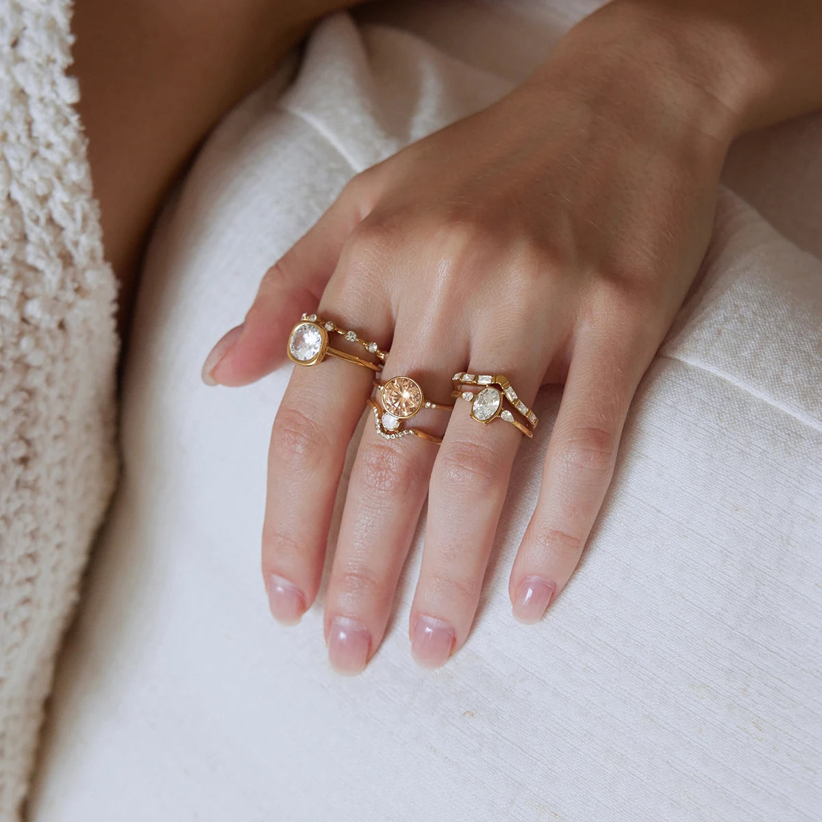 KIKA Delicate Crystal Zircon Stackable Rings 18K Gold PVD Plated Stainless Steel 316L
