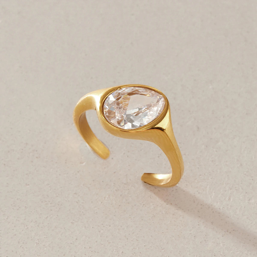 KIKA Classic Water Drop Zircon Open Pinky PVD 18K Gold Plated Stainless Steel 316L