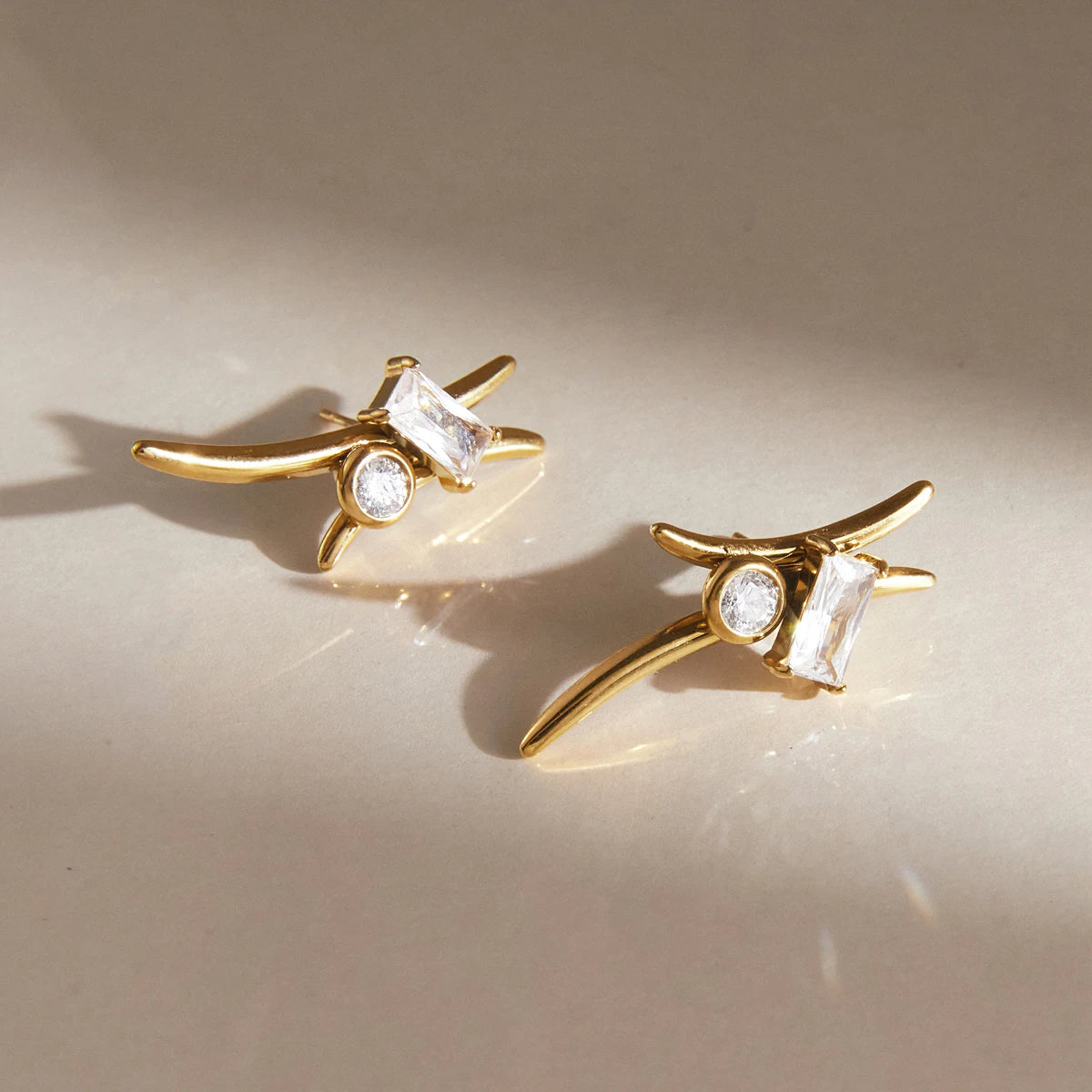 KIKA Delicate Zircon Geometric Stud Earrings  18K Gold PVD Plated Stainless Steel 316L