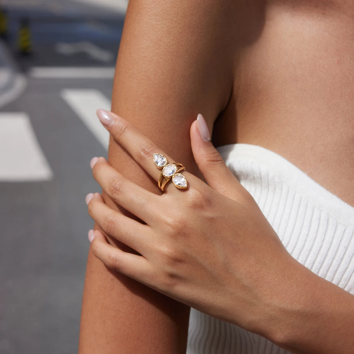 KIKA Luxury Geometric Zircon Open Rings Minimalist 18K Gold PVD Plated Stainless Steel 316L