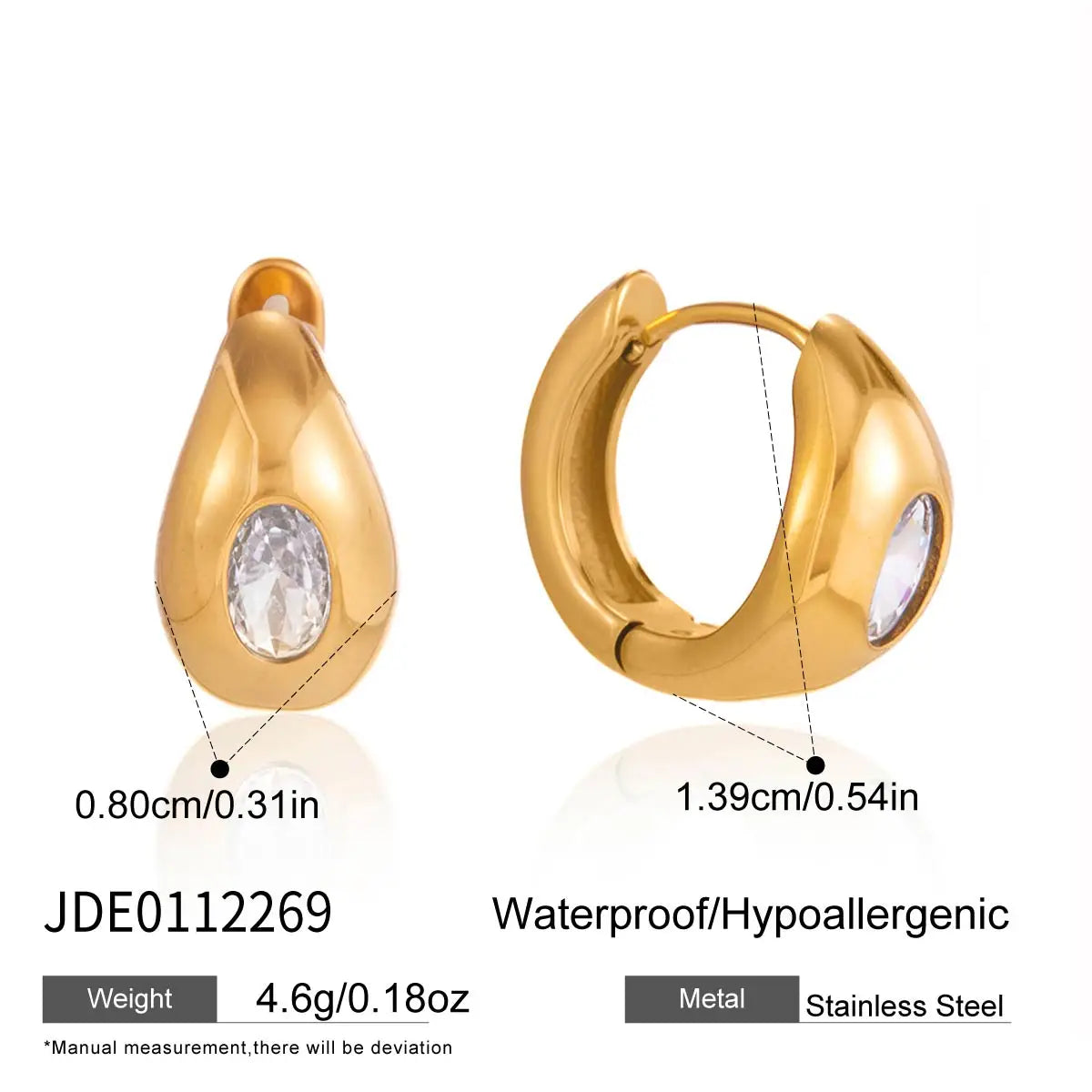 Kika Simple Classic Round White Zircon U-shape Hoop Earrings