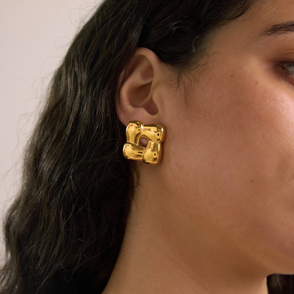 Kika Geometric Hollow Square Stud Earrings Minimalist 18K Gold Plated Stainless Steel 316L
