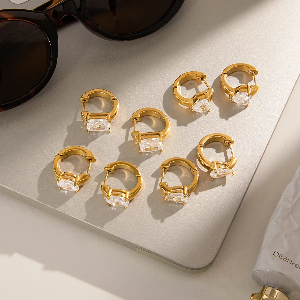 KIKA Classic Gold Color White Zircon U-shaped Earring Women 18K PVD Plated Stainless Steel 316L Earrings