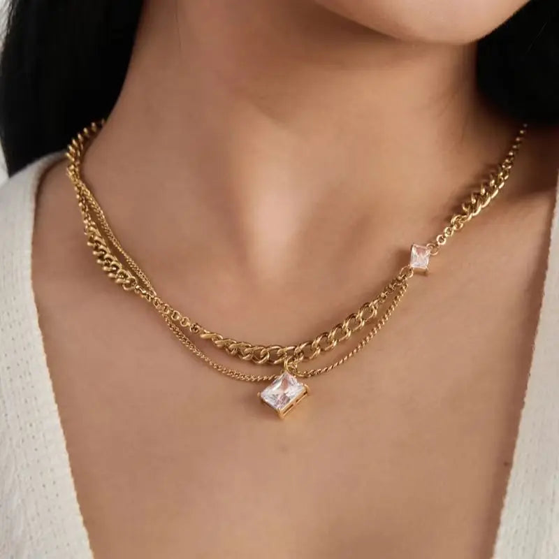 KIKA Zircon Freshwater Pearl Necklace For Women Minimalist 18K Gold PVD Plated Stainless Steel Necklace Fashion Jewelry Gift