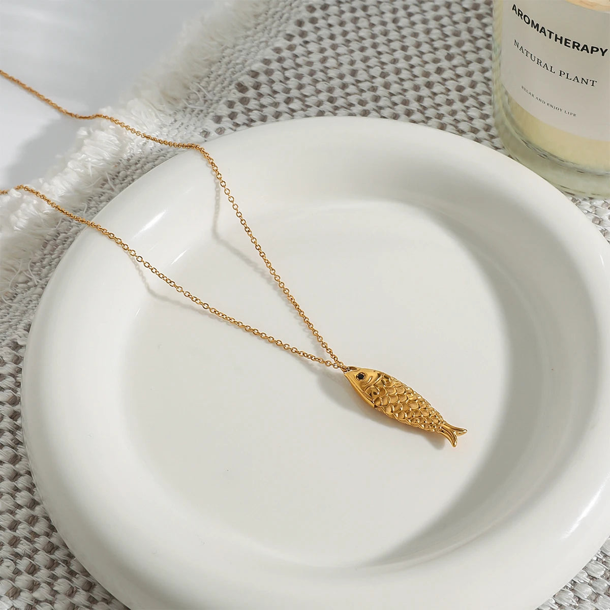 Kika  Minimalist Stainless Steel Carp Pendant Necklace