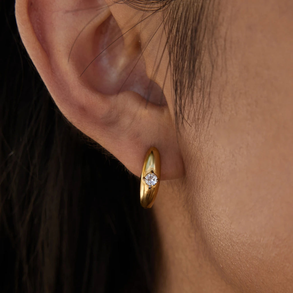 Kika Simple Classic Round White Zircon U-shape Hoop Earrings