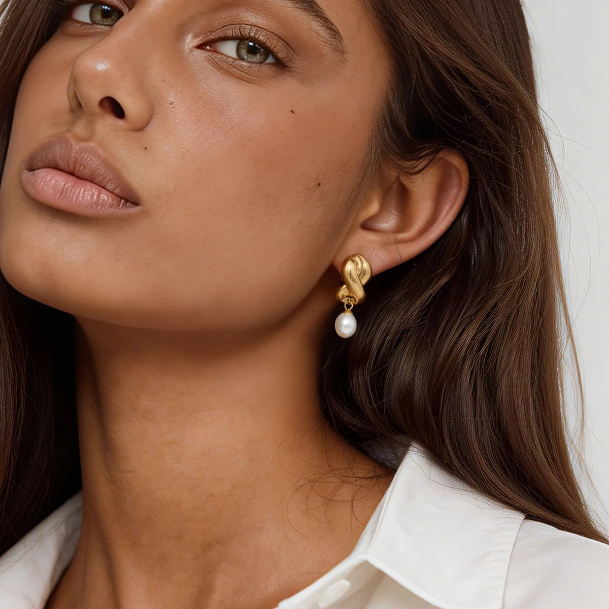 KIKA Elegant Imitation Pearl Drop EarringsPVD Plated Stainless Steel 316L