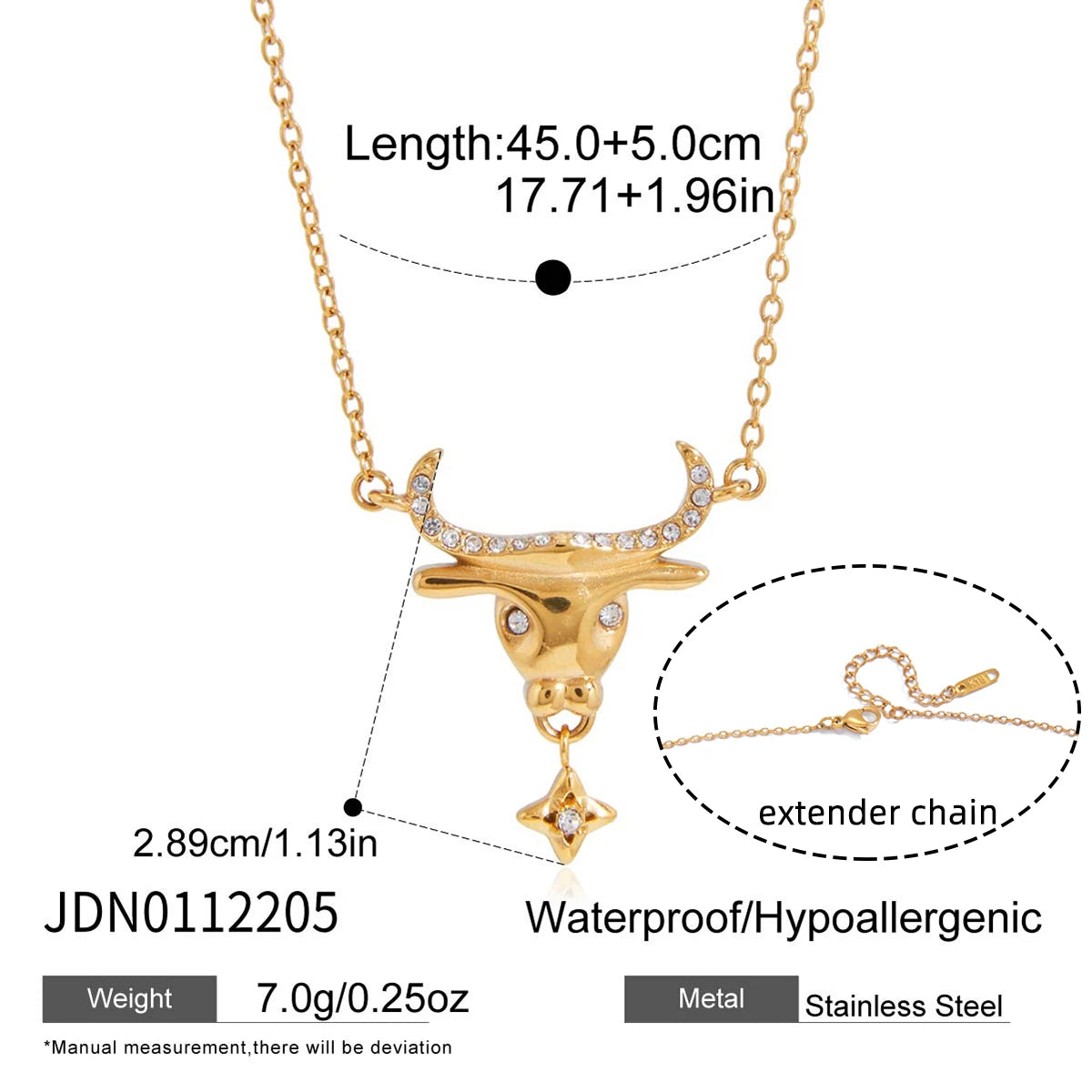 Classic Bull Head  Pendant With White Rhinestones O-Chain Necklace