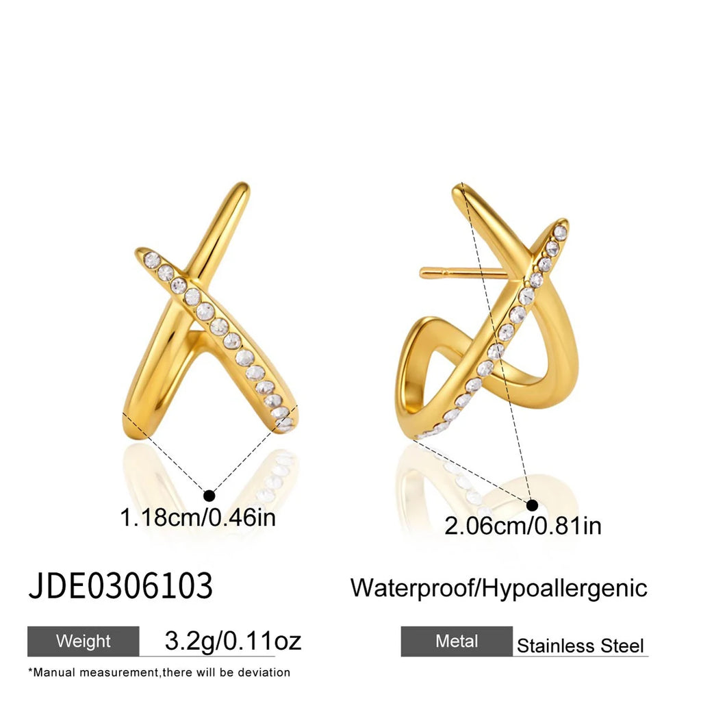 Kika Classic Crossed C Shape Stud Earrings Minimalist 18K Gold Plated Stainless Steel 316L