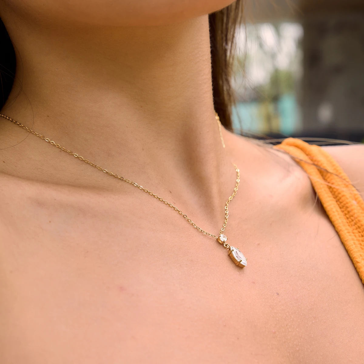 Kika Round Horse Eye Shape Zircon Pendant Necklace