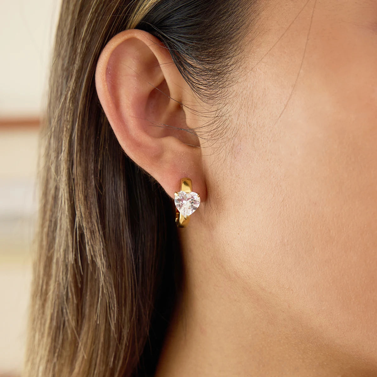 KIKA Classic Gold Color White Zircon U-shaped Earring Women 18K PVD Plated Stainless Steel 316L Earrings