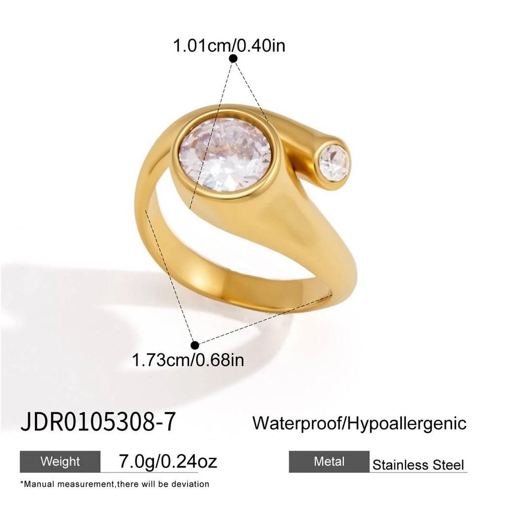 KIKA Water Drop Zircon Open Rings 18K Gold PVD Plated Stainless Steel 316L