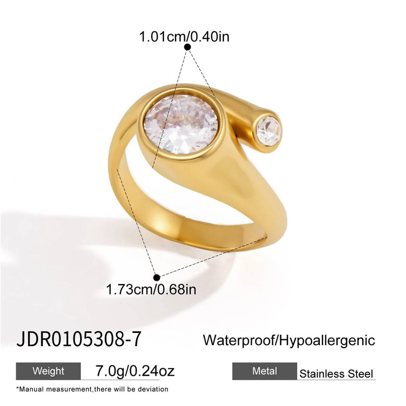 KIKA Water Drop Zircon Open Rings 18K Gold PVD Plated Stainless Steel 316L