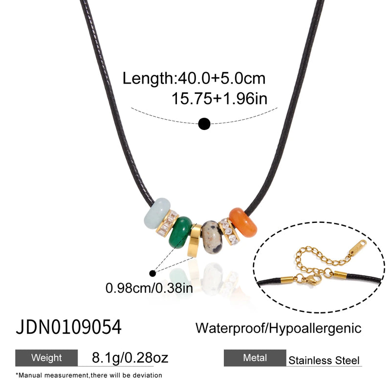 KIKA Elegant Multicolor Natural Stone Pendant Necklace For Women Vintage Black Color Rope Chain Necklace Fashion Jewelry Gift