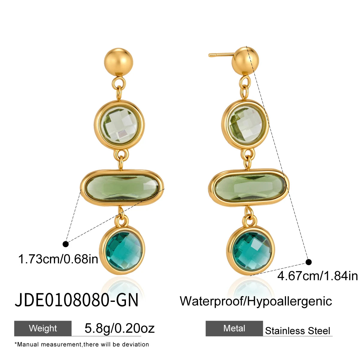 KIKA Elegant Geometric Glass Drop Earrings For Women Minimalist 18K Gold PVD Plated Stainless Steel Earrings Fashion Jewelry