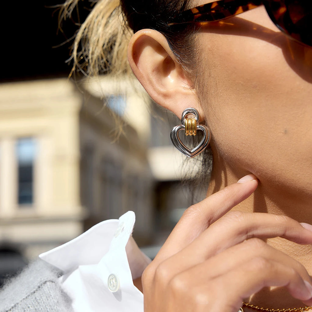 Kika Classic Blocked Heart Shaped Ribbed Color Blocked Earrings