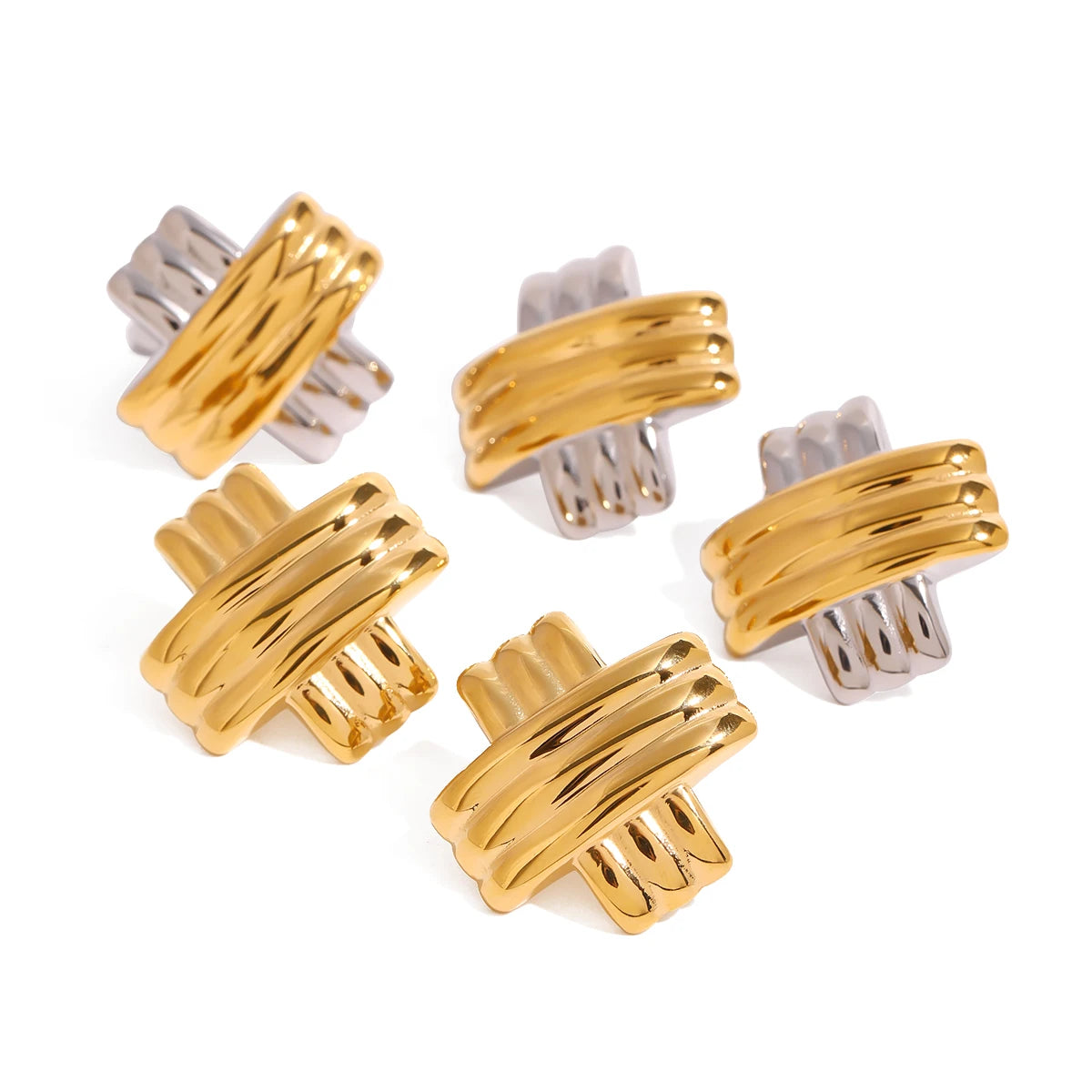 Kika Stainless Steel Elongated Unusual Stud Earrings