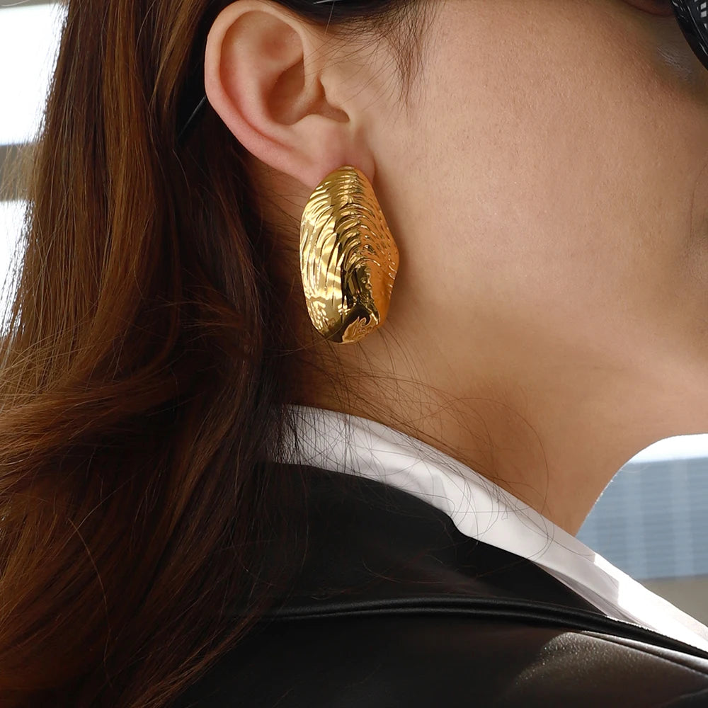 Kika Vintage Shell Couture Earrings 18K Gold Color Plated Stainless Steel Clam Shell Earrings