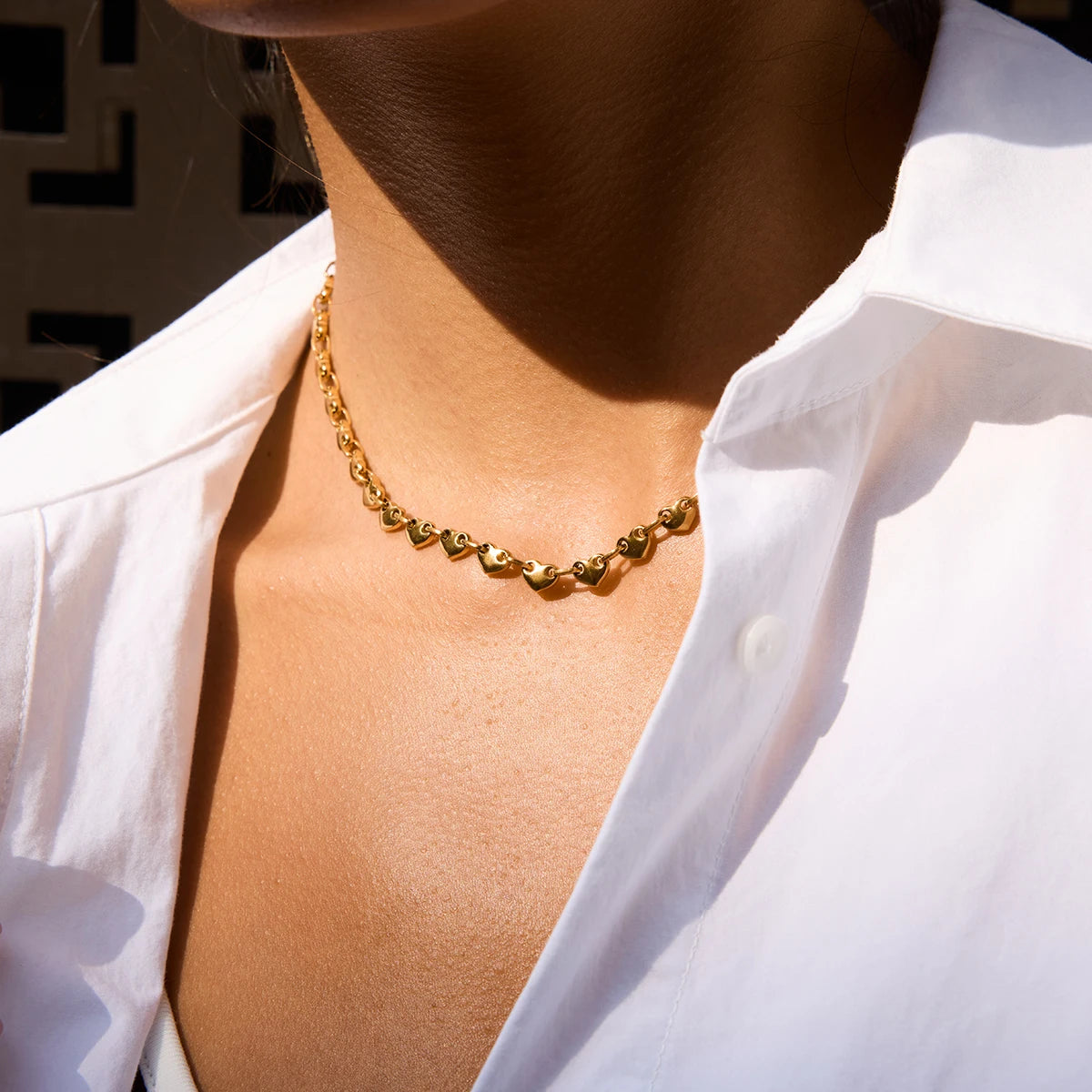 Classic 18K Gold Color Plated Stainless Steel Heart-Shaped Buckle Necklace