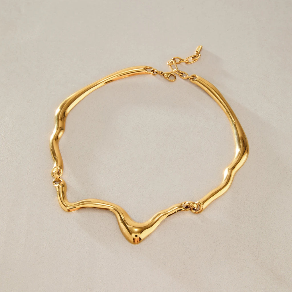 KIKA Chunky Wave Shape Choker Necklace For Women Minimalist 18K Gold PVD Plated Stainless Steel Necklace Fashion Jewelry Gift