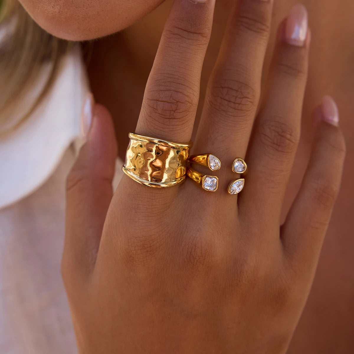 Kika Simple Classic White Zircon Heart shaped Water Drop Ring