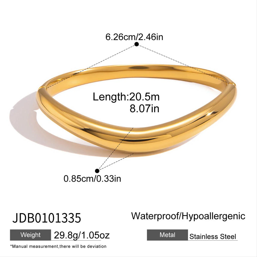 KIKA Chunky Wave Shape Openable Bracelet Minimalist 18K Gold PVD Plated Stainless Steel 316L