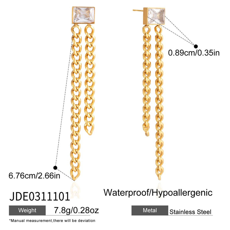 Kika Two Asymmetrical Chain Tassel Earring Stainless Steel Jewelry
