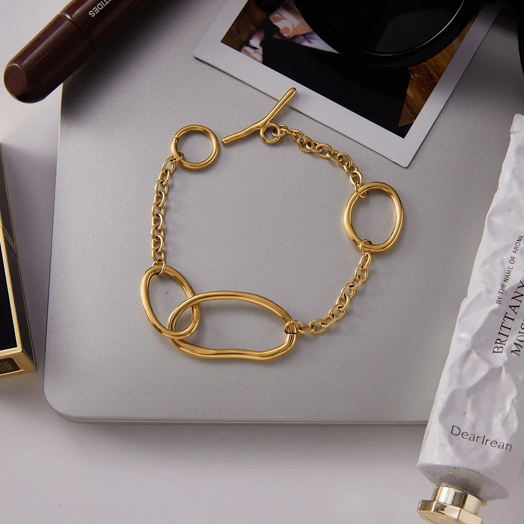 Kika Minimalist 18K Gold Color Plated Basic Chain OT Buckle Bracelets Waterproof Stainless Steel