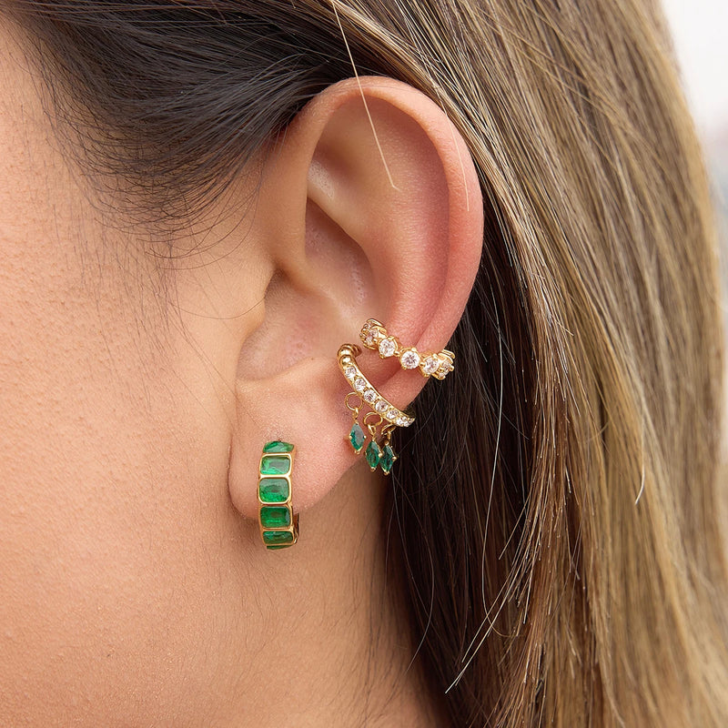 Kika Vintage Geometry Green Zircon Stacked Earrings