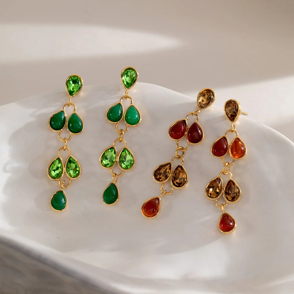KIKA Water Drop Crystal Natural Stone Earrings For Women Minimalist 18K Gold Plated Stainless Steel Earrings Fashion Jewelry