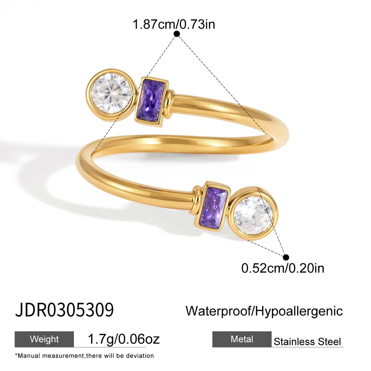 KIKA Delicate Zircon Rings PVD 18K Gold Plated Stainless Steel 316L