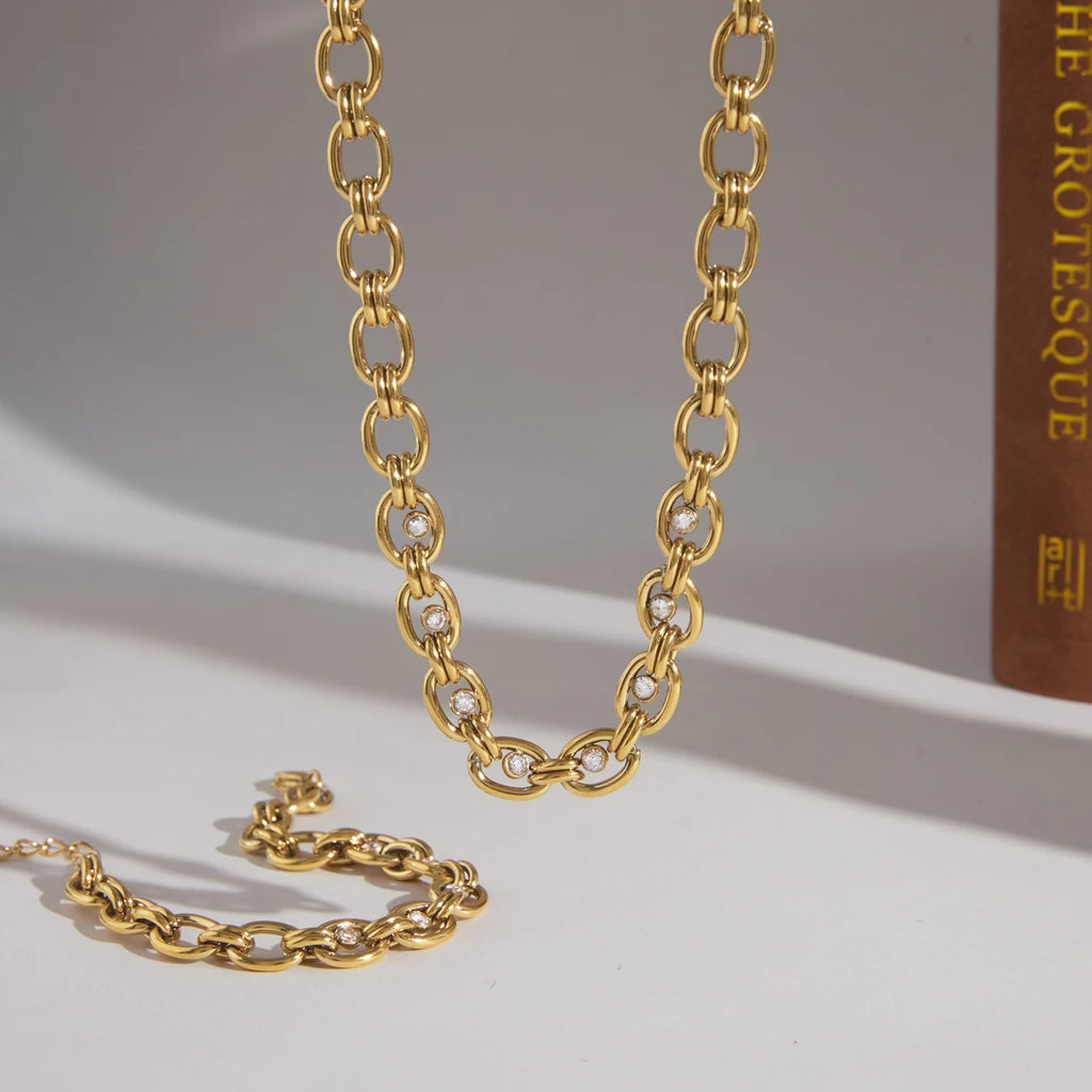 KIka Delicate Zircon Chunky Chain Necklace Bracelet