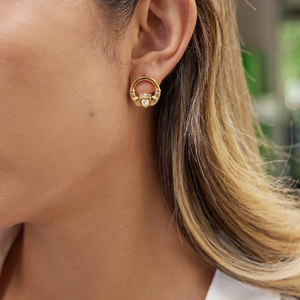 White Heart Shape Rhinestone Friendship Hands Hoop Earring