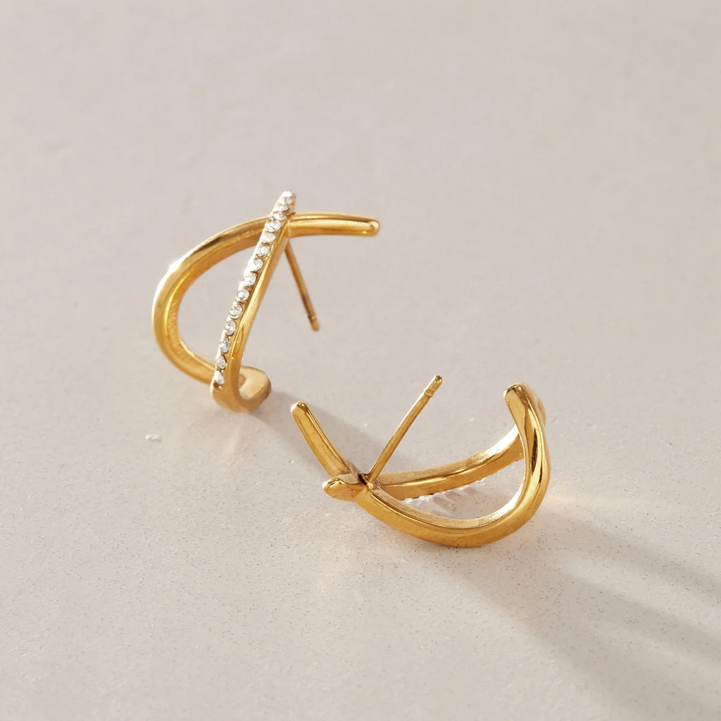 Kika Classic Crossed C Shape Stud Earrings Minimalist 18K Gold Plated Stainless Steel 316L