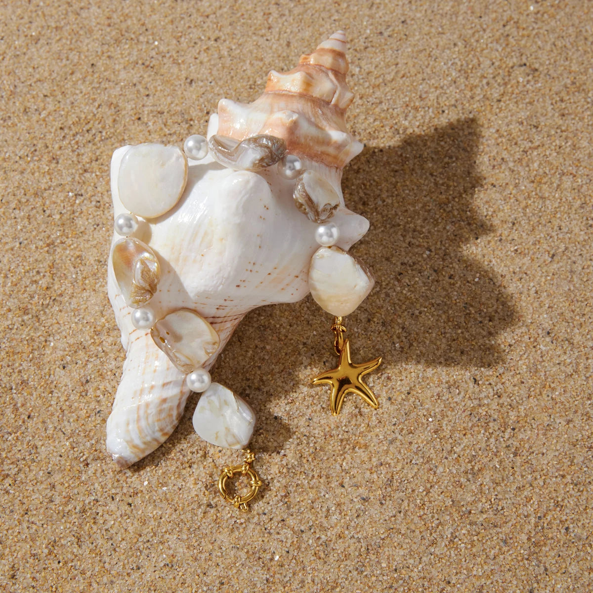 Kika Starfish Pendant Glass Pearl Handmade Tooth Shell Chain Sailor Buckle Bracelets