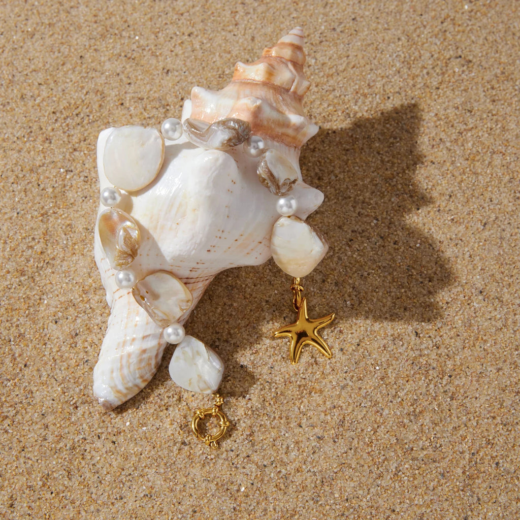 Kika Starfish Pendant Glass Pearl Handmade Tooth Shell Chain Sailor Buckle Bracelets