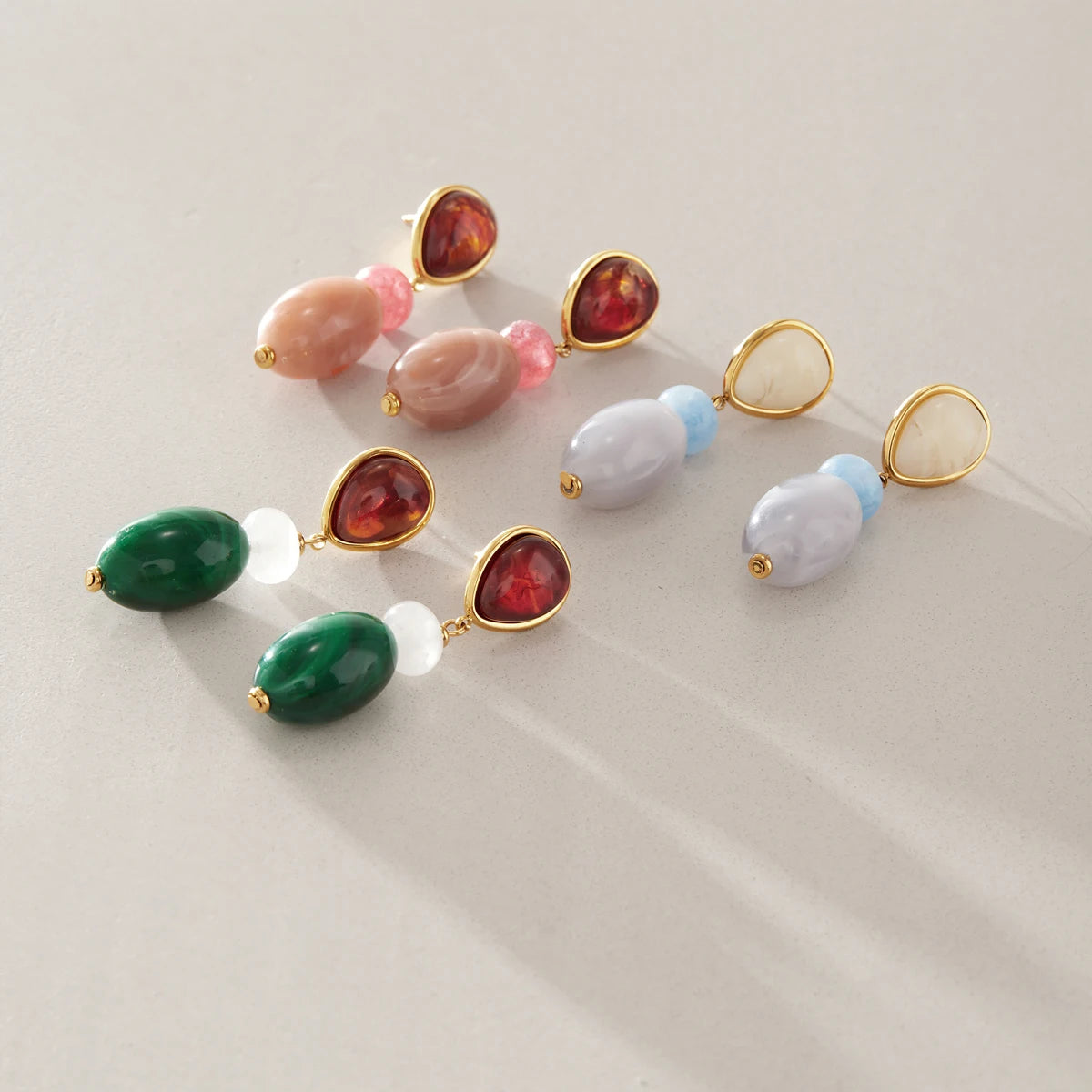 KIKA  Elegant Multicolor Resin Drop Earrings PVD  18K Gold Plated Stainless Steel 316L
