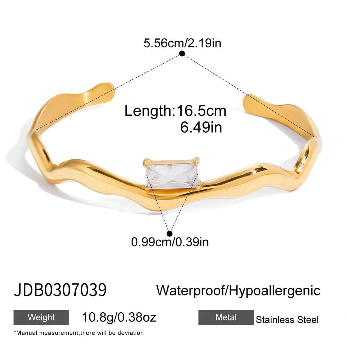 Kika Minimalist 18k Gold Color Plated Stainless Steel Horse Eye White Zircon Bracelet