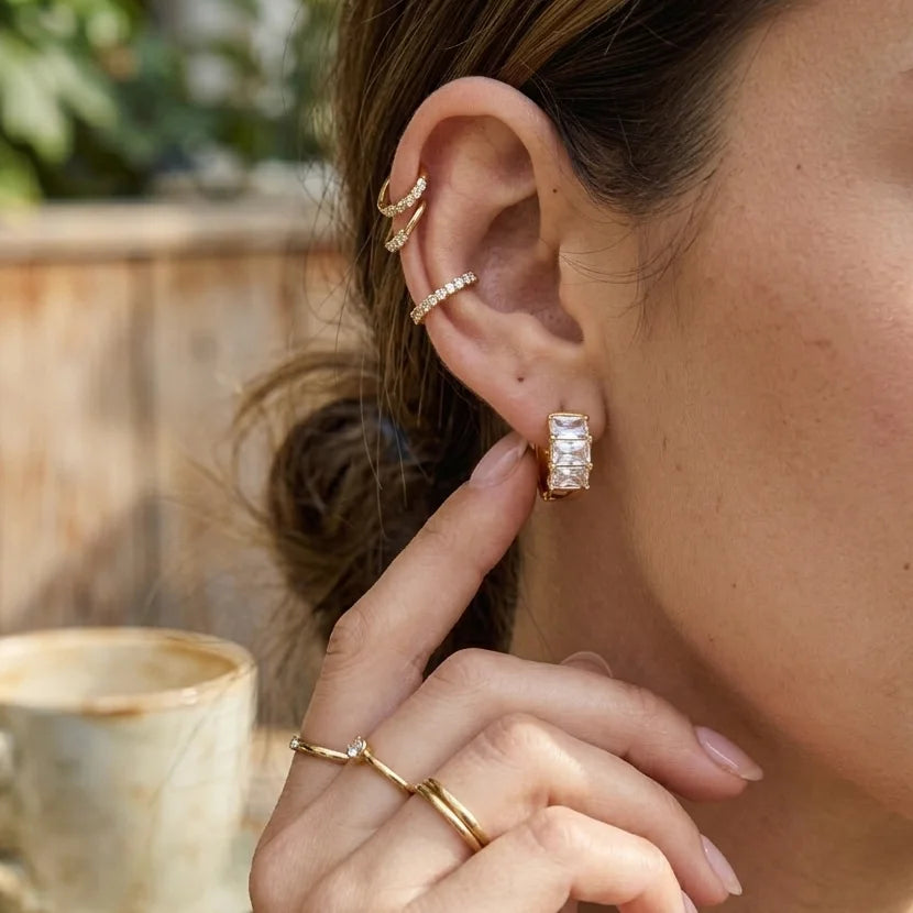 KIKA Delicate Rectangle Zircon Clip Earrings