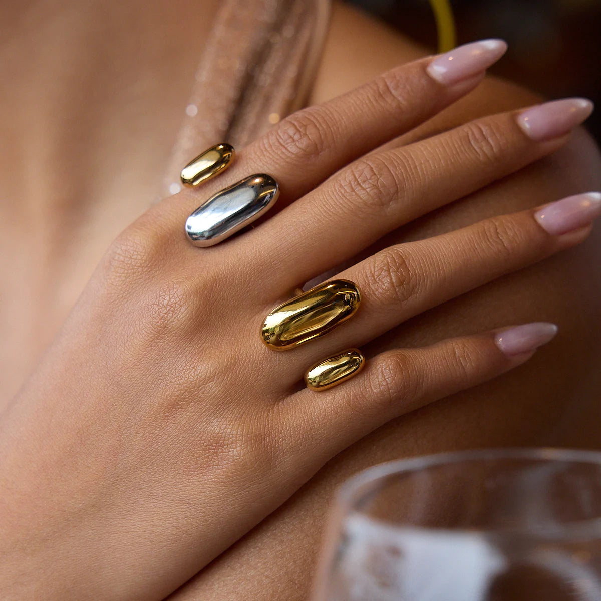 Two Color Geometric Double Layer Ring Stainless Steel Waterproof