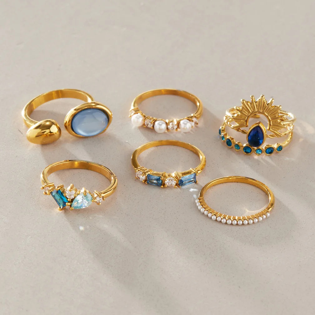 Kika Elegant Blue Zircon Statement Rings 18K Gold PVD Plated Stainless Steel 316L