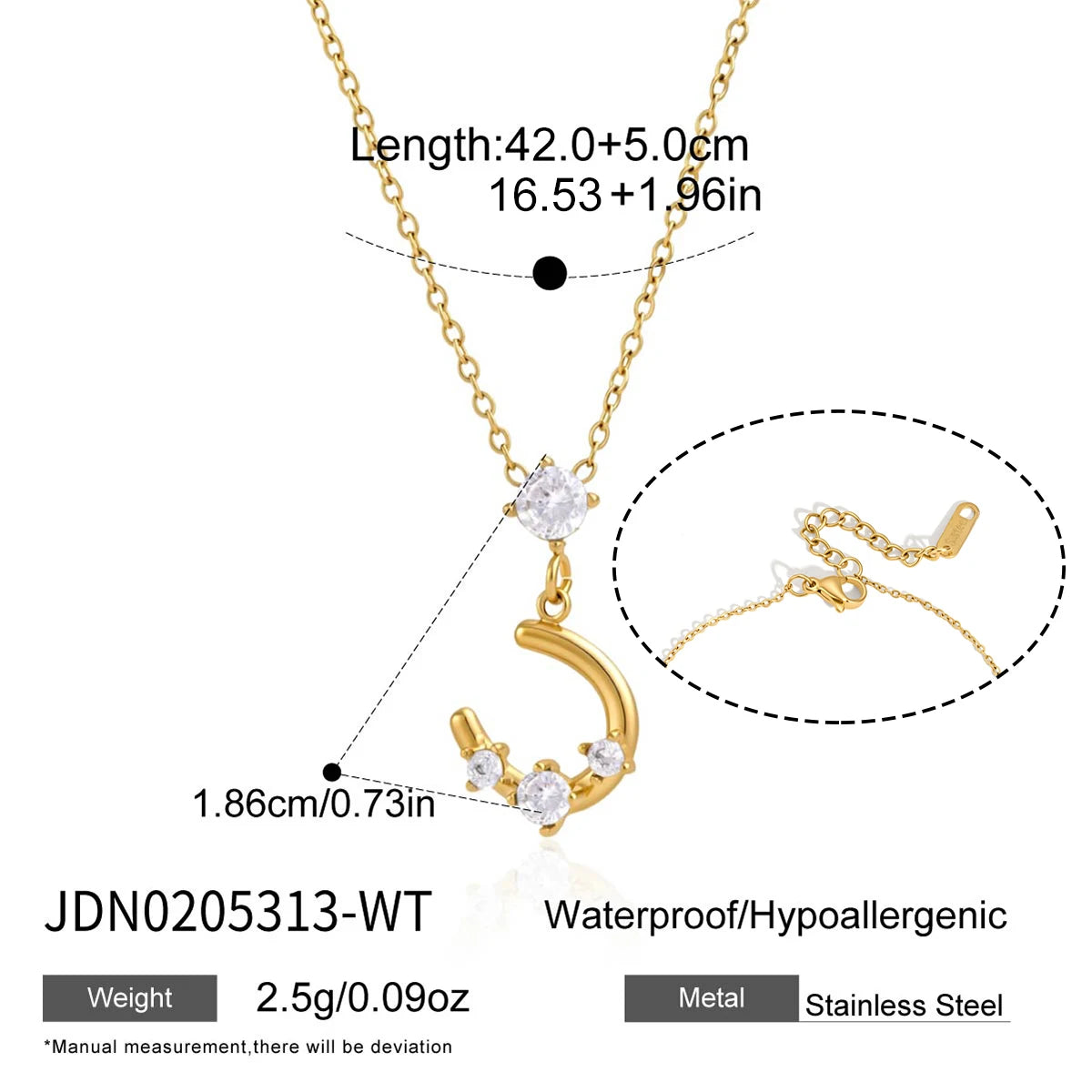 KIKA Delicate Zircon Horseshoe Pendant Necklace For Women Minimalist 18K Gold Plated Stainless Steel 316L Necklace Fashion Jewelry
