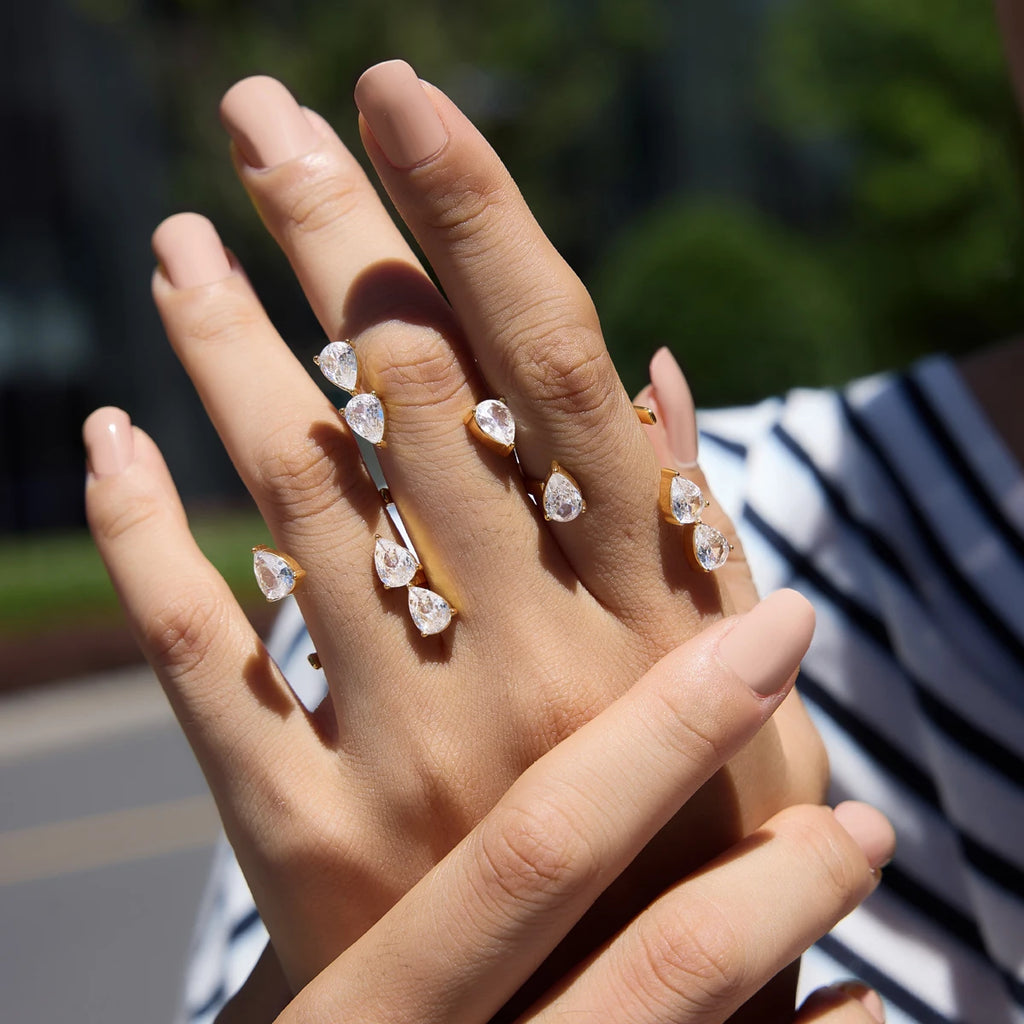Kika Classic Water Drop Zircon Open Rings Minimalist 18K Gold PVD Plated Stainless Steel 316L