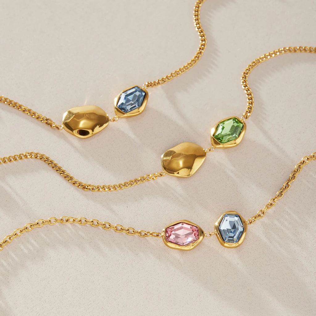 Kika Elegant Geometric Glass Stone Bracelet 18K Gold PVD Plated Stainless Steel 316L