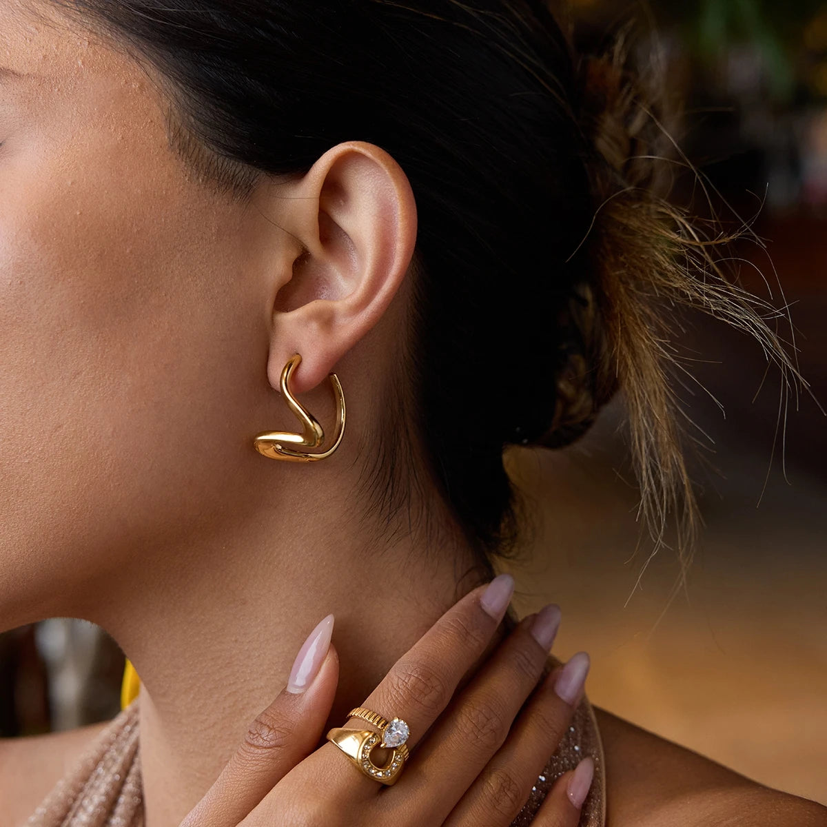 Minimalist Irregular Lines Ear Studs 18K Gold Color Plated Stainless Steel Geometric Earrings