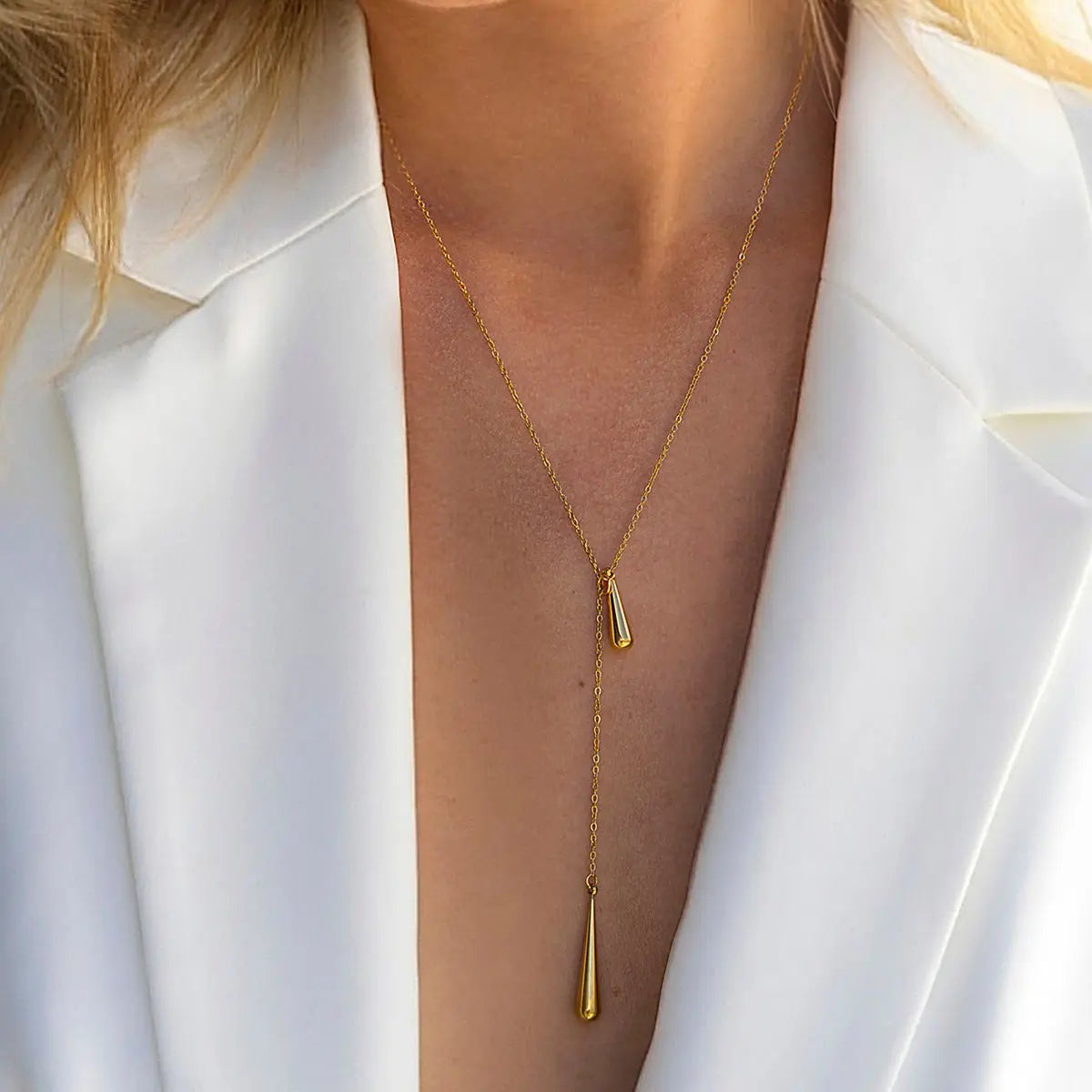 Water Droplet Pendant With Adjustable Y-Shaped Chain Tassel Necklace