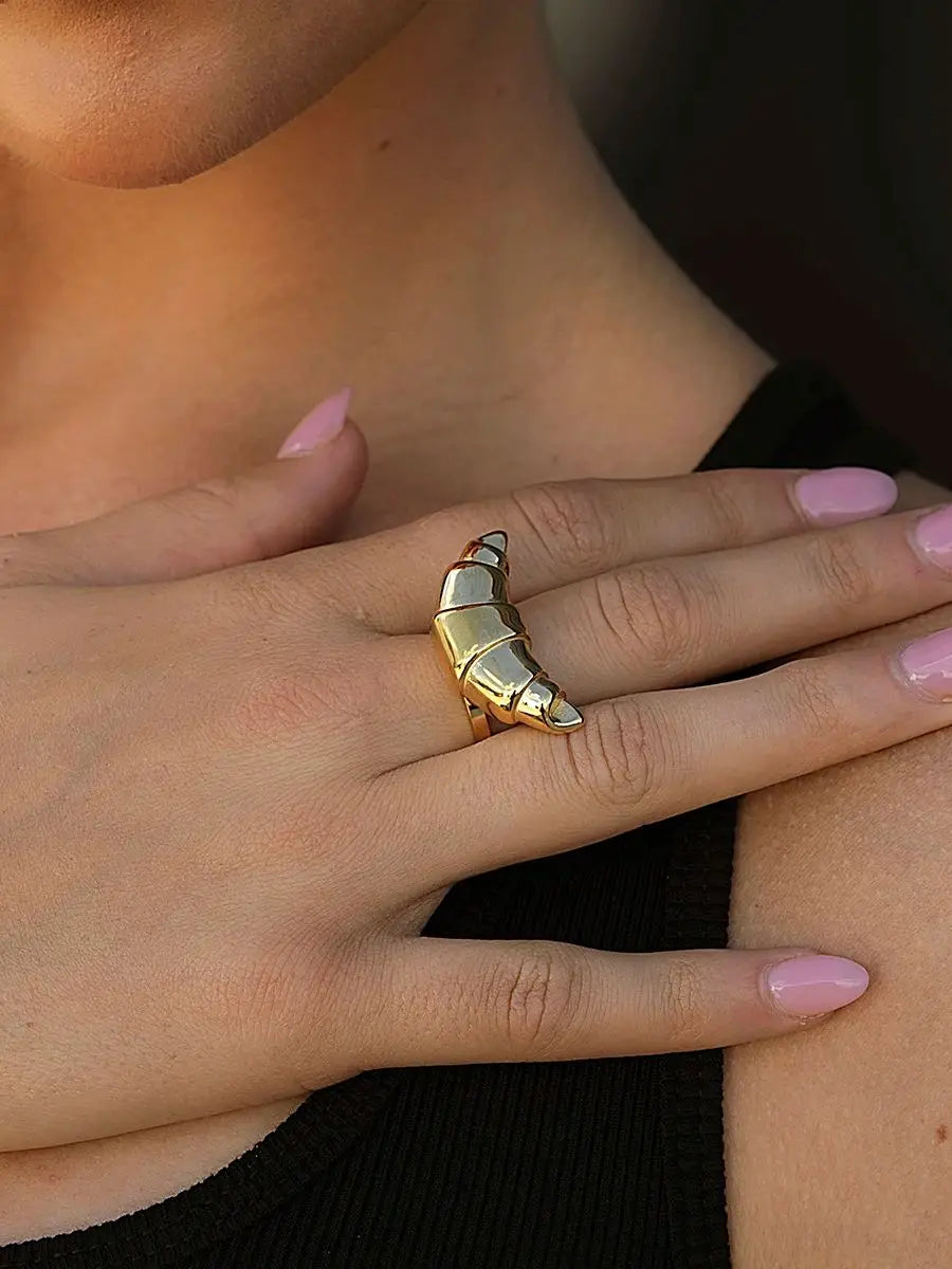 Kika Fashion Stainless Steel Croissants Open Big Ring Charm Metal Gold Color Waterproof