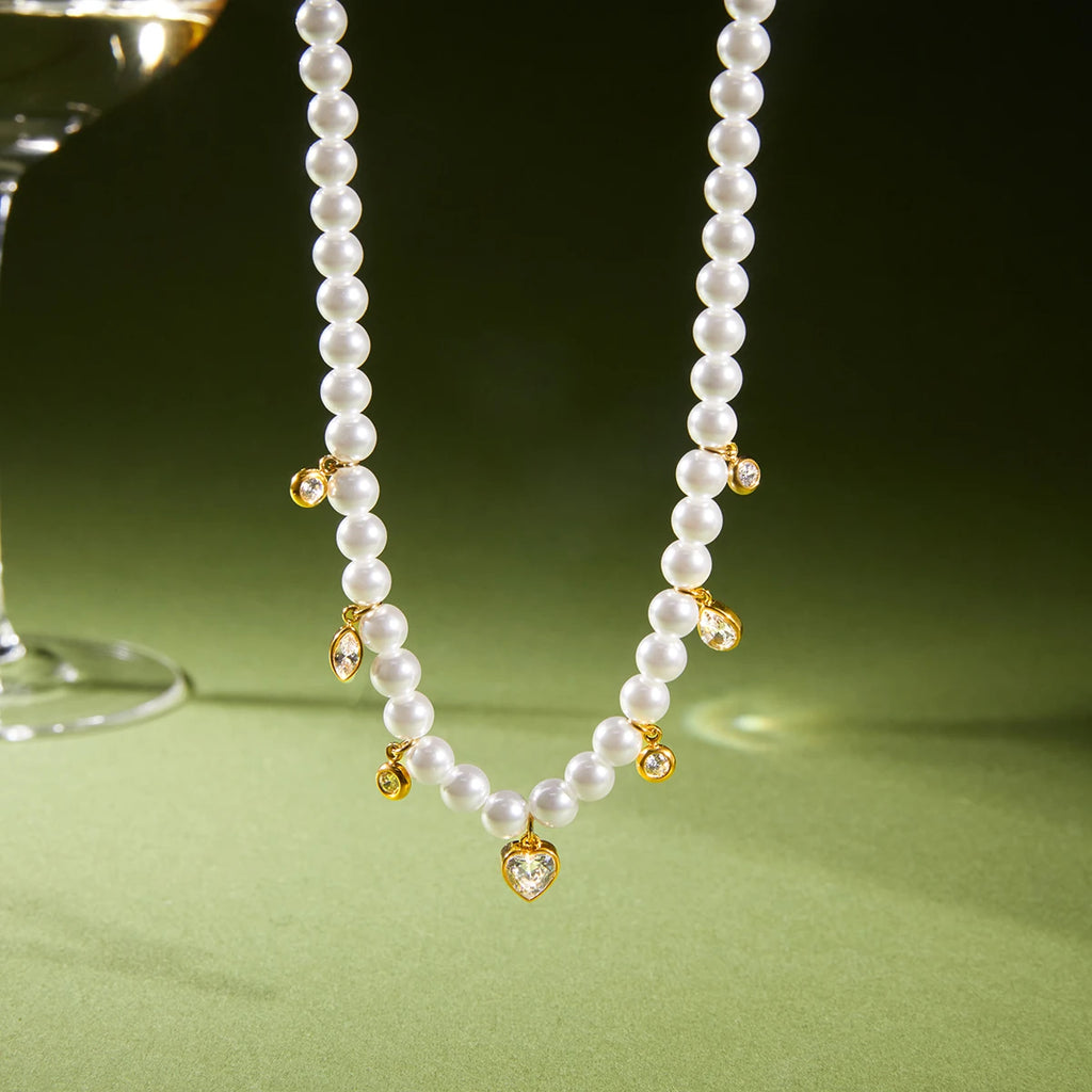 Delicate Heart Waterdrop Zircons Pendant With Imitation Pearls