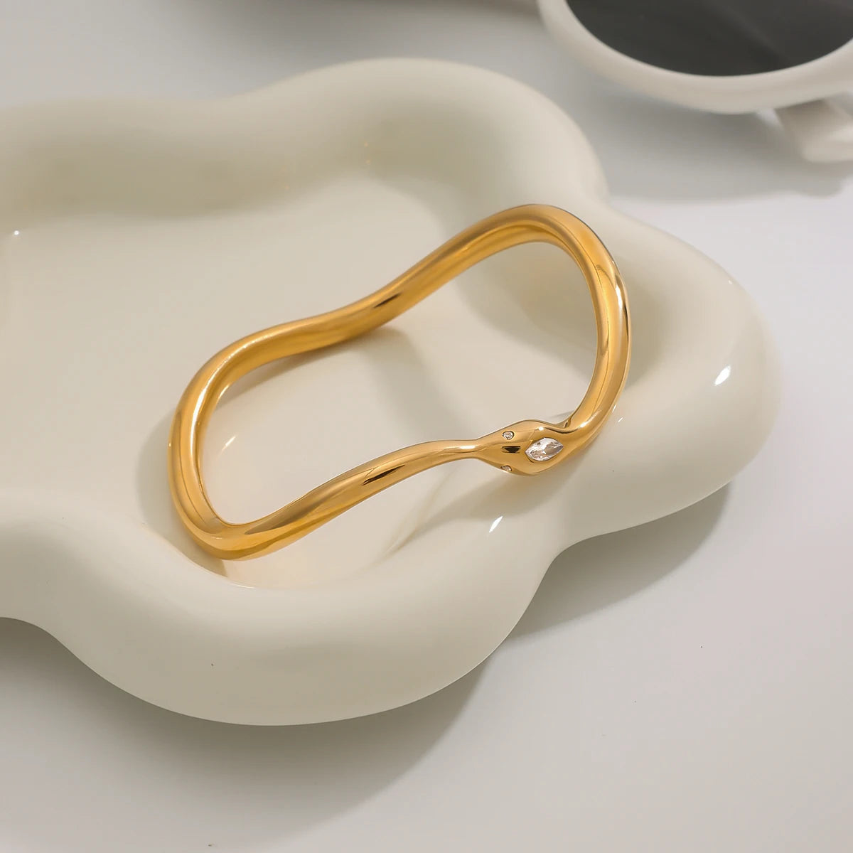 KIKA Minimalist White Zircon Spirit Snake Bracelet 18K Gold Color PVD Plated Stainless Steel 316L Irregular Bracelet