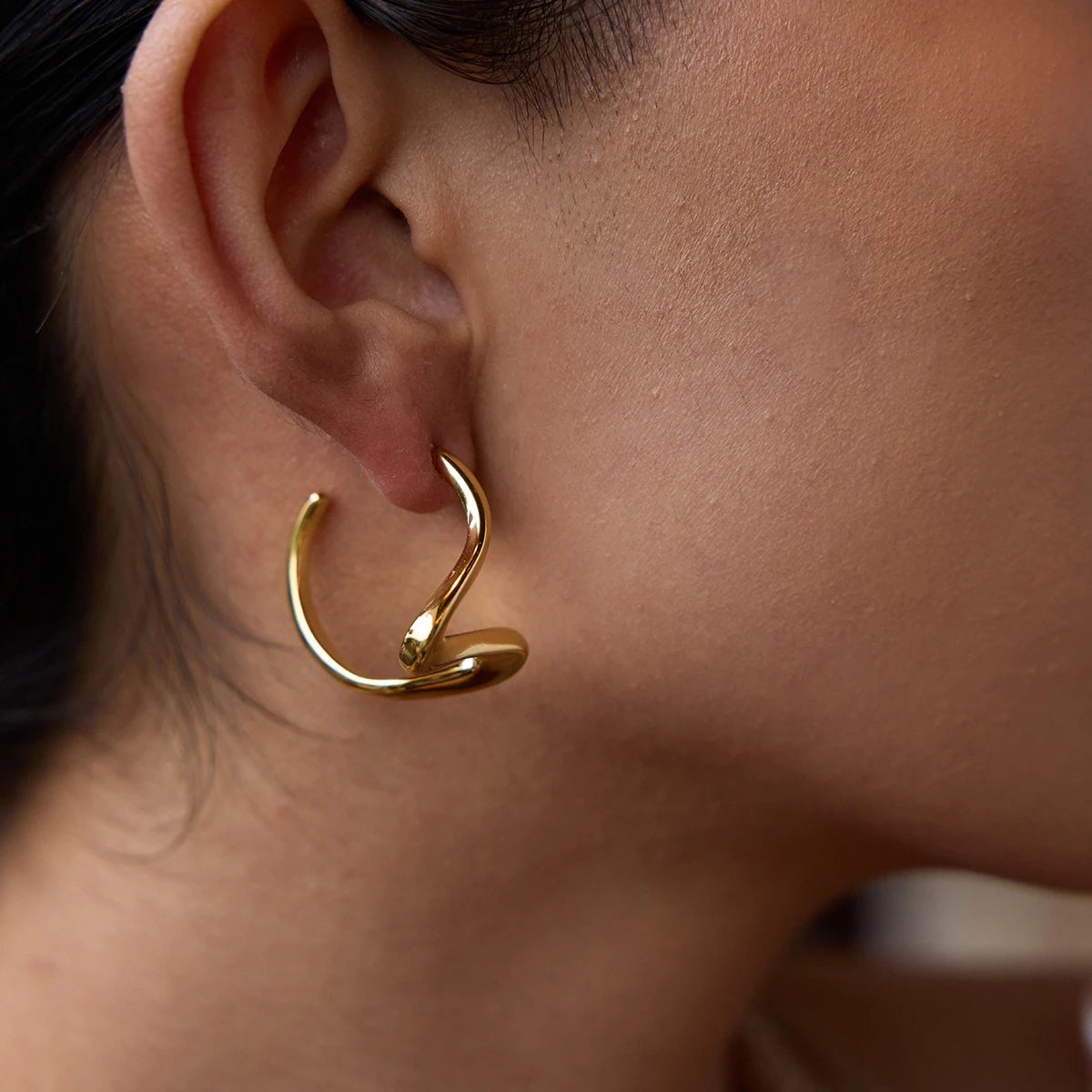 Minimalist Irregular Lines Ear Studs 18K Gold Color Plated Stainless Steel Geometric Earrings